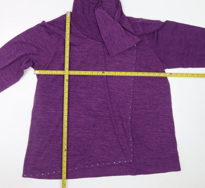 TIGI Womens Purple 22/24 Pullover Tunic Sweatshirt Studded Cowl Neck