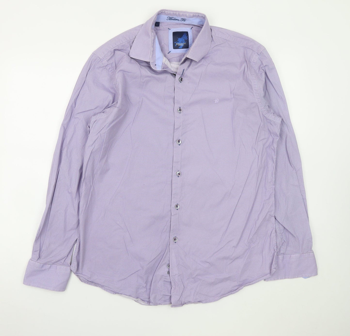 Benetti Luxury Men's Lilac Long Sleeve Classic Fit Dress Shirt Size L