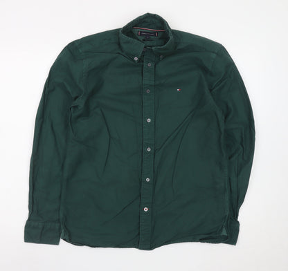 Tommy Hilfiger Men's Green Cotton Button-Up Shirt Size S Regular Fit
