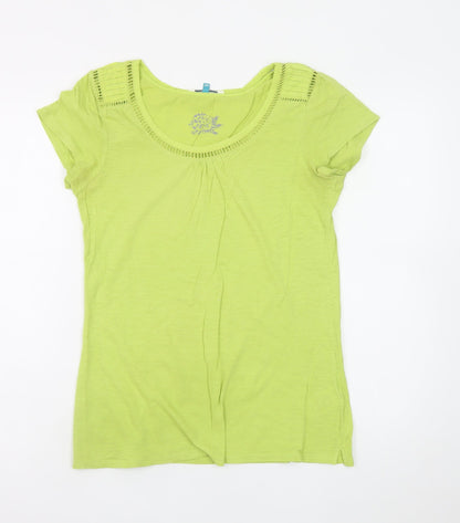 White Stuff Women's Green Cotton Short Sleeve Scoop Neck T-Shirt Size 10