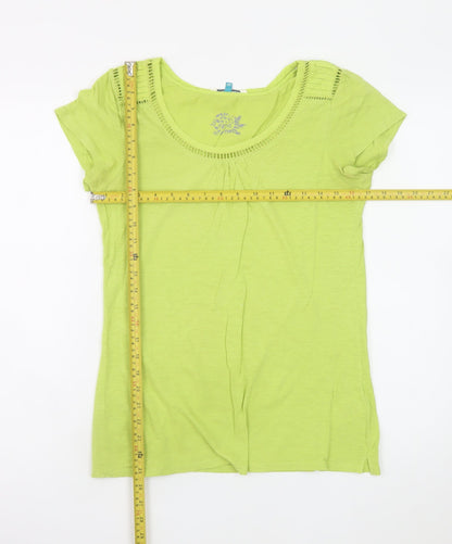 White Stuff Women's Green Cotton Short Sleeve Scoop Neck T-Shirt Size 10