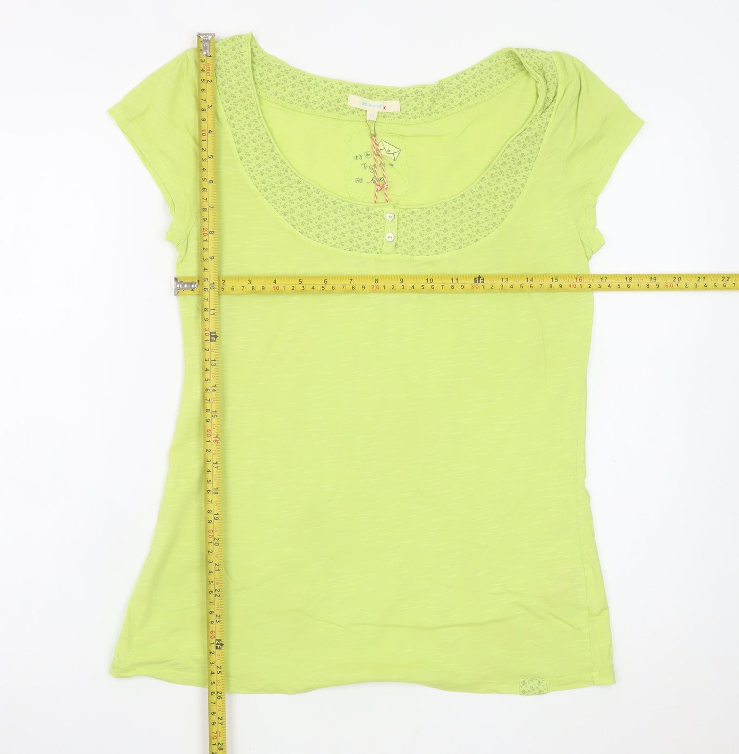 White Stuff Women’s Green Cotton Short Sleeve Scoop Neck T-Shirt Size 12