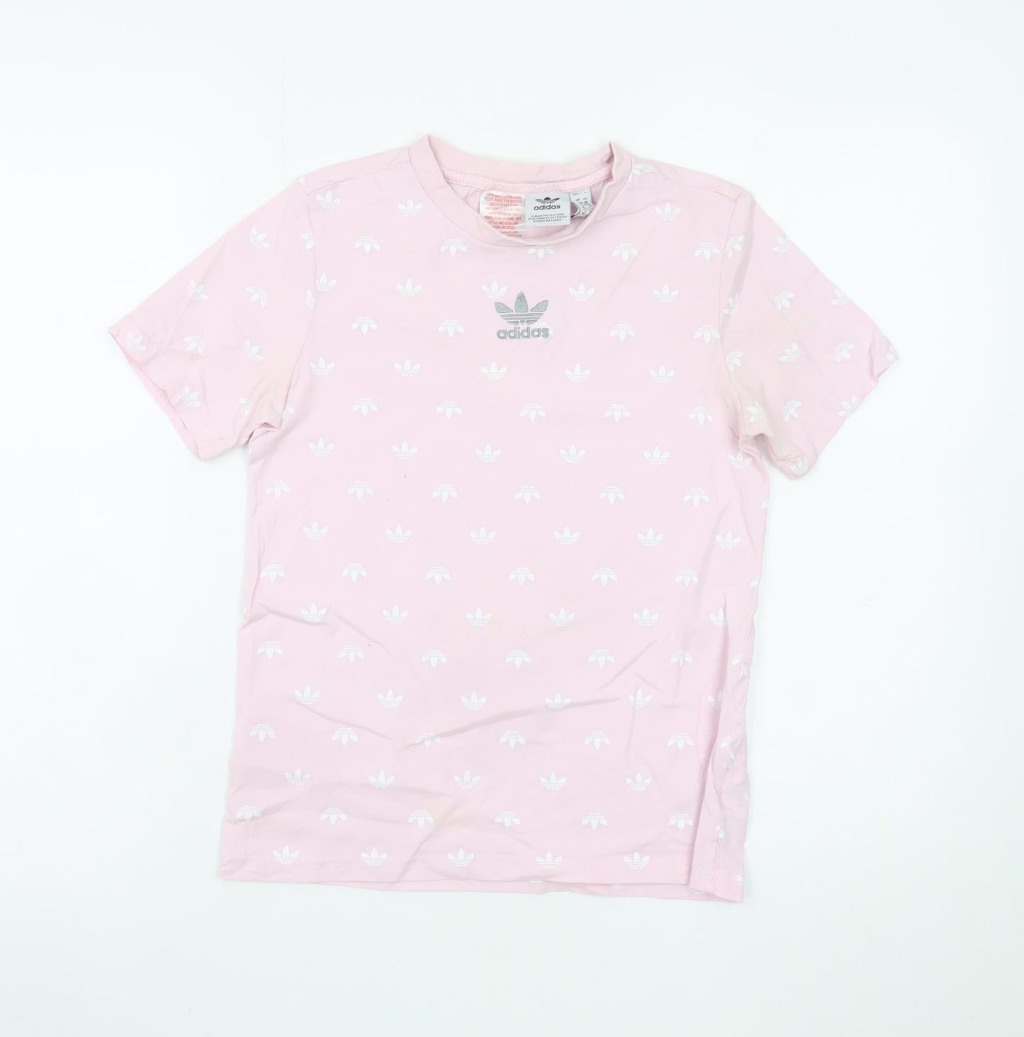 Adidas Girls Pink Logo T-Shirt 11-12 Years Cotton Short Sleeve Casual Top