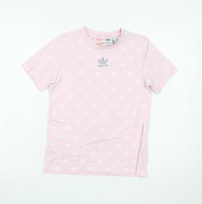 Adidas Girls Pink Logo T-Shirt 11-12 Years Cotton Short Sleeve Casual Top