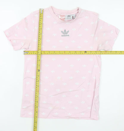 Adidas Girls Pink Logo T-Shirt 11-12 Years Cotton Short Sleeve Casual Top