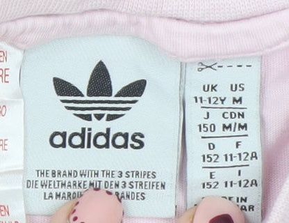 Adidas Girls Pink Logo T-Shirt 11-12 Years Cotton Short Sleeve Casual Top