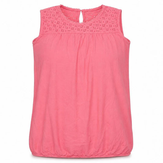 Front view of Red Herring women’s pink cotton sleeveless tunic blouse, size UK 20