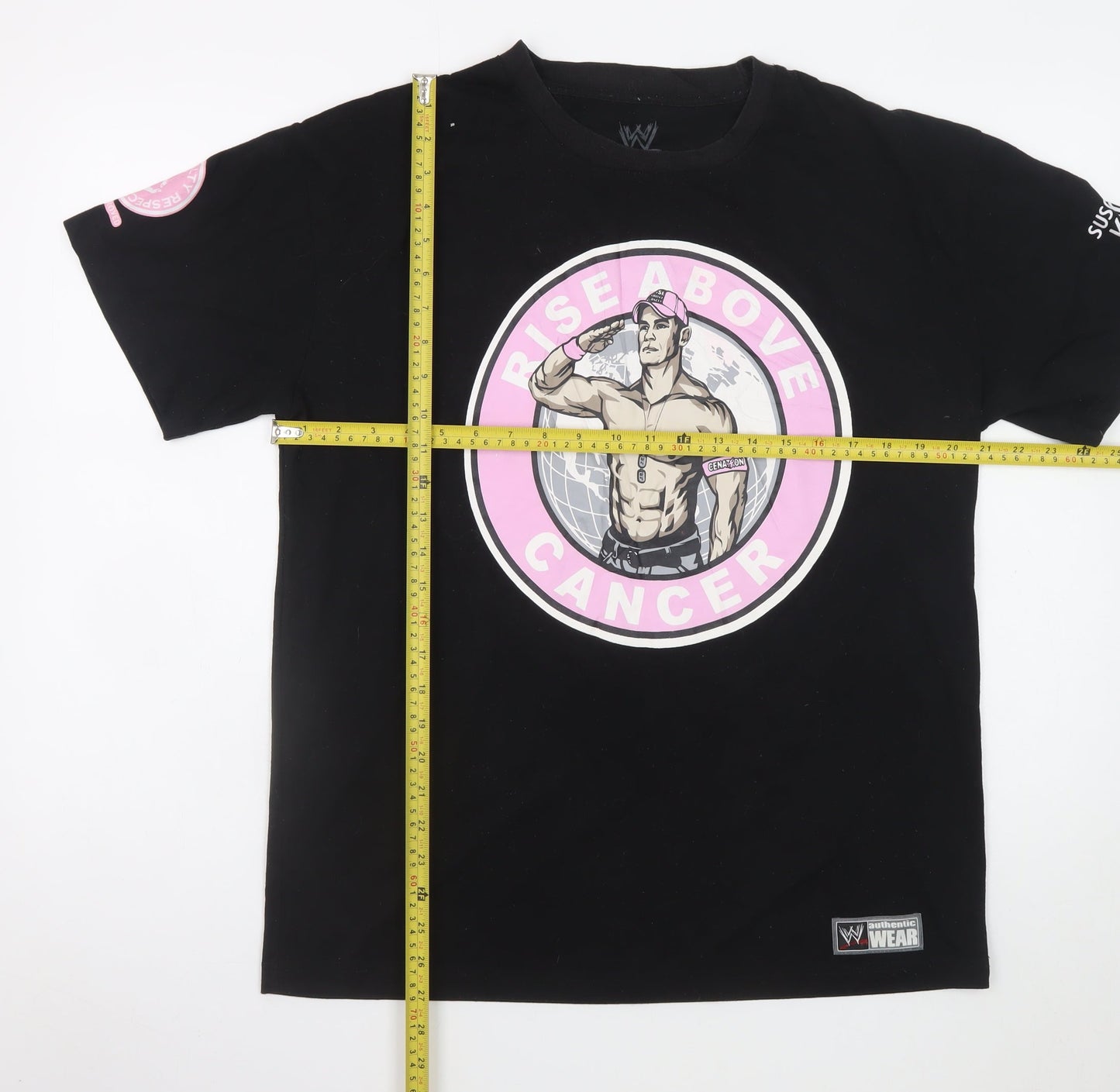 WWE Men's Black John Cena Rise Above Cancer Graphic T-Shirt Size L