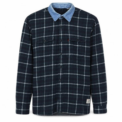 Levi's Men Blue Check Flannel Shirt XXL Long Sleeve Denim Collar