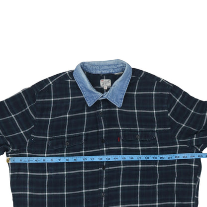 Levi's Men Blue Check Flannel Shirt XXL Long Sleeve Denim Collar