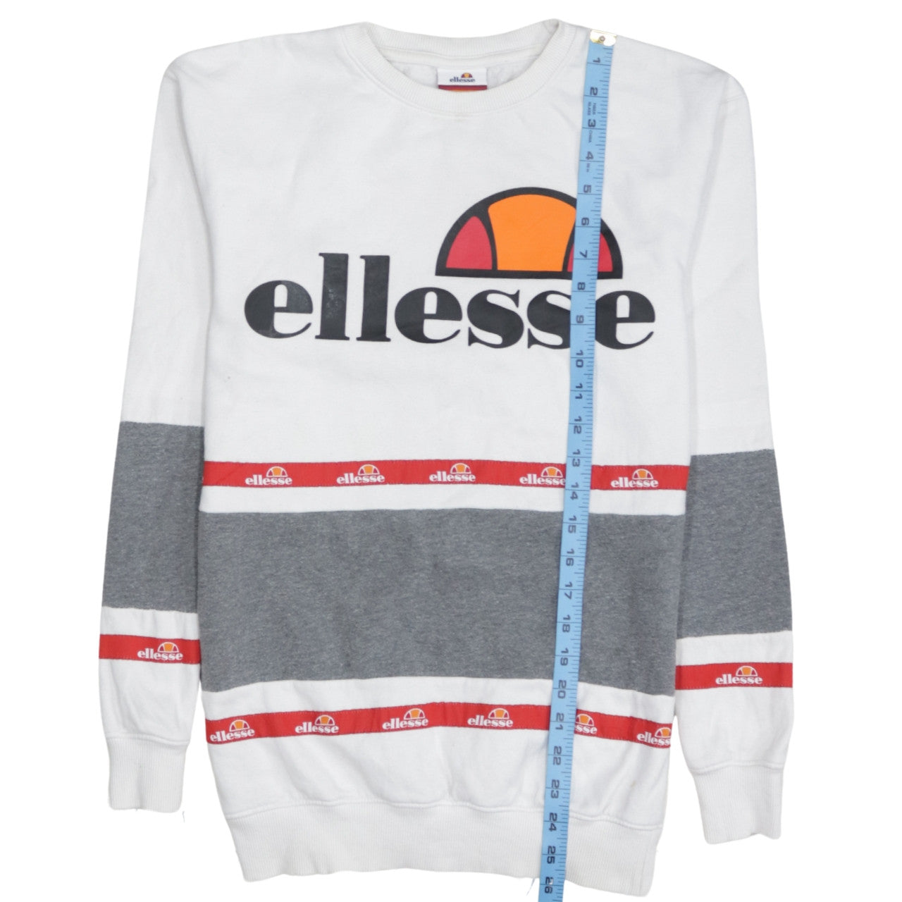 Ellesse Womens White Grey Logo Pullover Sweatshirt UK 4