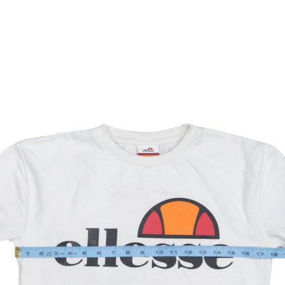 Ellesse Womens White Grey Logo Pullover Sweatshirt UK 4