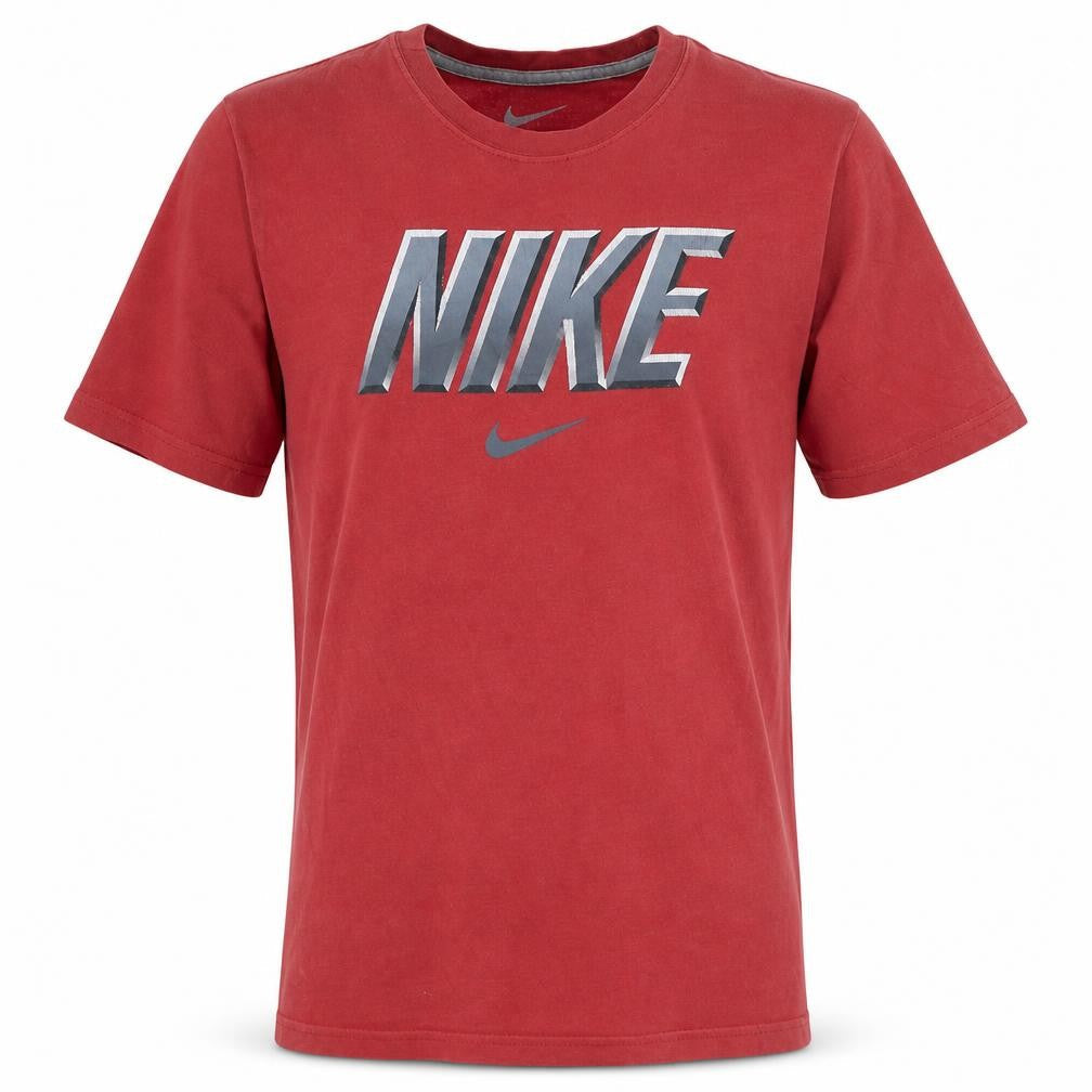Front view of Nike Teens Red Short Sleeve Crew Neck Graphic T-Shirt L