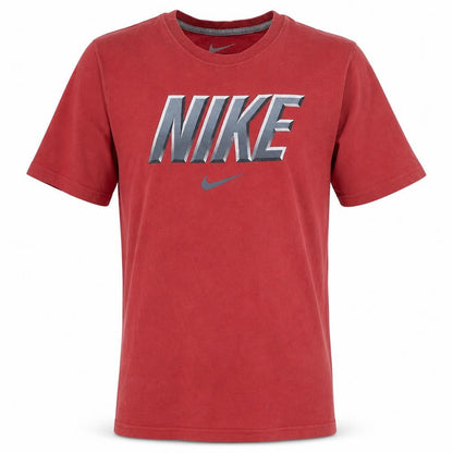 Front view of Nike Teens Red Short Sleeve Crew Neck Graphic T-Shirt L