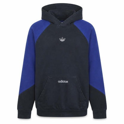 Front view of Adidas boys’ black & blue pullover hoodie 14-15 years cotton logo sportswear