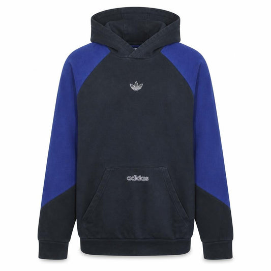 Front view of Adidas boys’ black & blue pullover hoodie 14-15 years cotton logo sportswear