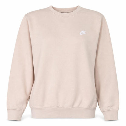 Nike Women Beige Cotton Pullover Sweatshirt M Crew Neck Logo