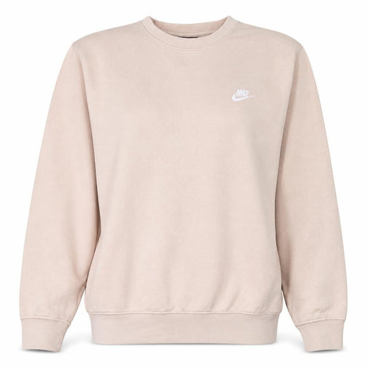 Nike Women Beige Cotton Pullover Sweatshirt M Crew Neck Logo