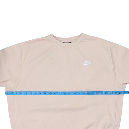 Nike Women Beige Cotton Pullover Sweatshirt M Crew Neck Logo