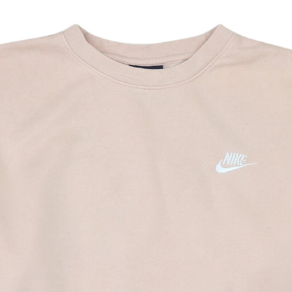 Nike Women Beige Cotton Pullover Sweatshirt M Crew Neck Logo