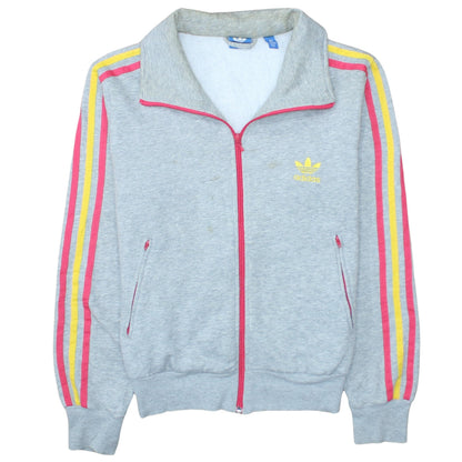 Adidas Women's Grey Full Zip Hoodie Size 12 with Pink Yellow Stripes