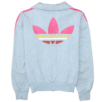 Adidas Women's Grey Full Zip Hoodie Size 12 with Pink Yellow Stripes