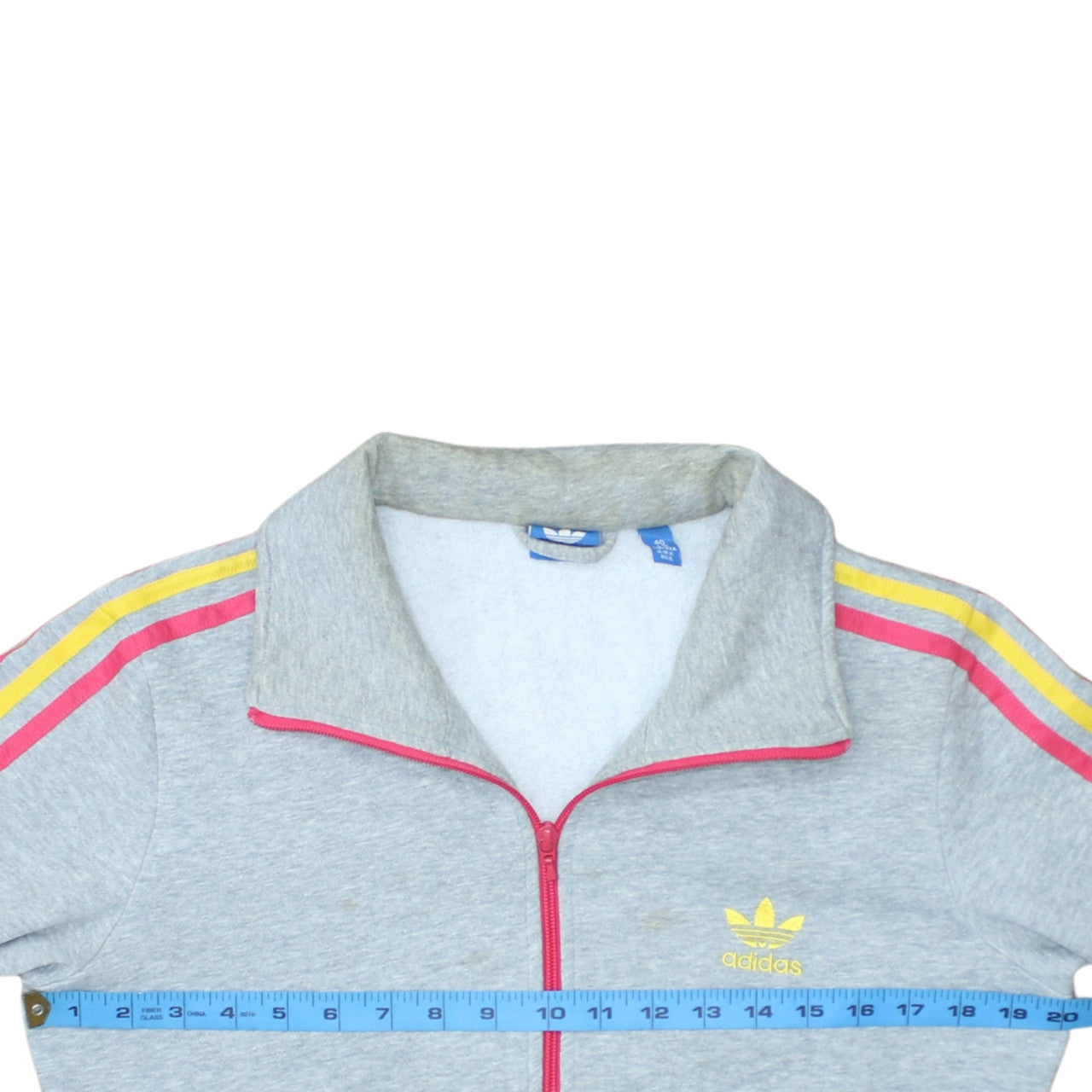 Adidas Women's Grey Full Zip Hoodie Size 12 with Pink Yellow Stripes