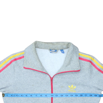 Adidas Women's Grey Full Zip Hoodie Size 12 with Pink Yellow Stripes