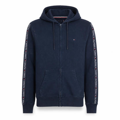Tommy Hilfiger Men's Blue Full Zip Hoodie L Logo Tape Sweatshirt
