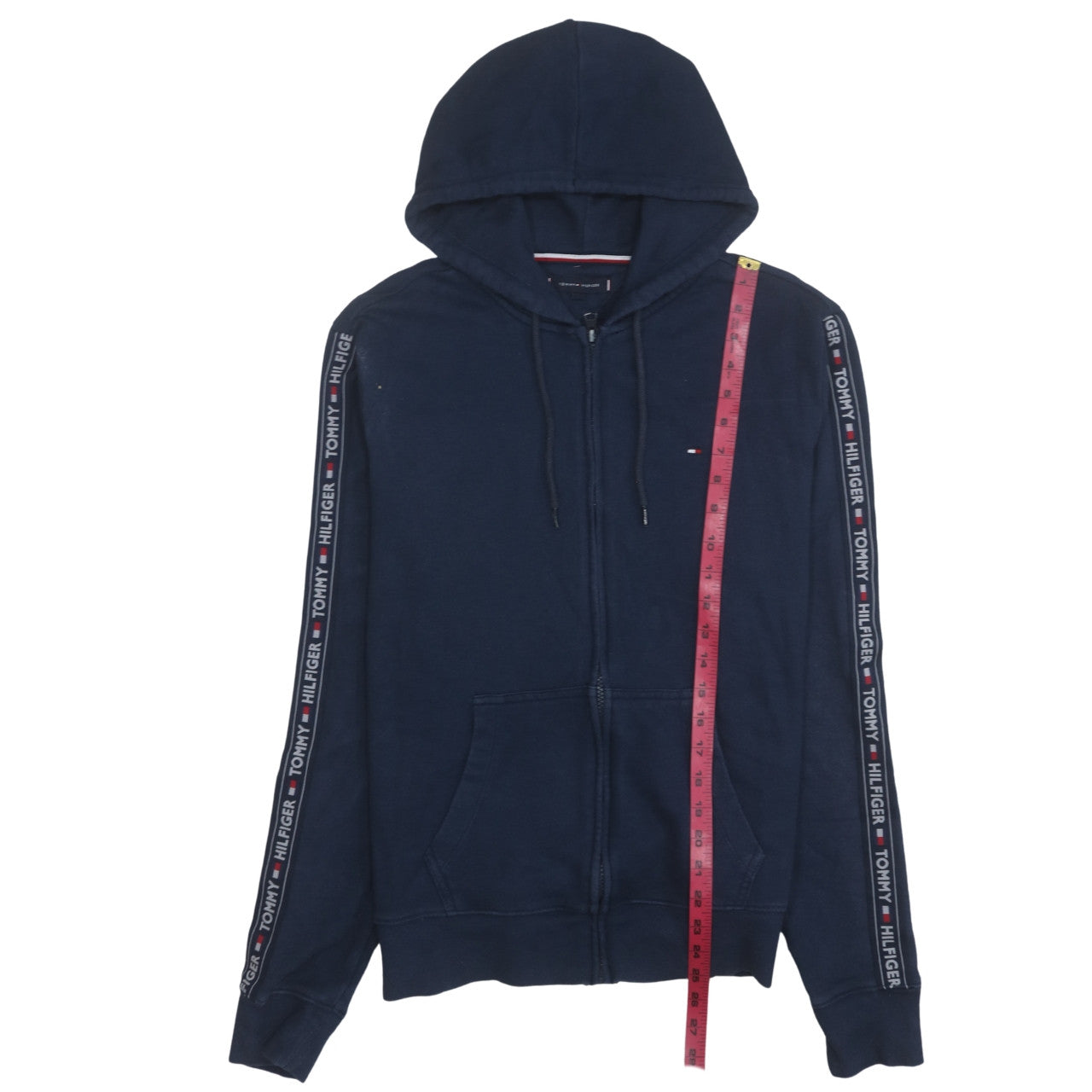 Tommy Hilfiger Men's Blue Full Zip Hoodie L Logo Tape Sweatshirt