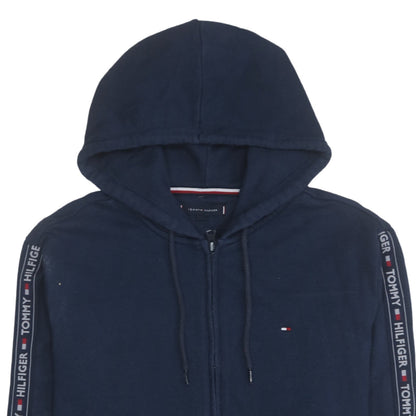 Tommy Hilfiger Men's Blue Full Zip Hoodie L Logo Tape Sweatshirt