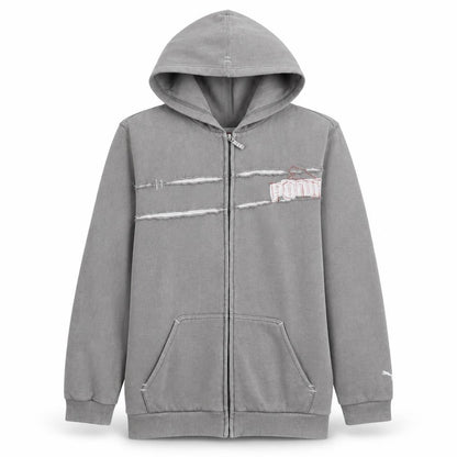 Front view of Puma boys’ grey full zip hoodie xl 16 years cotton blend casual sportswear