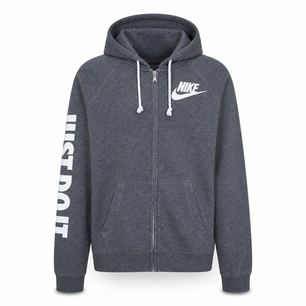 Nike Men's Grey Full Zip Hoodie M Sports Logo Just Do It