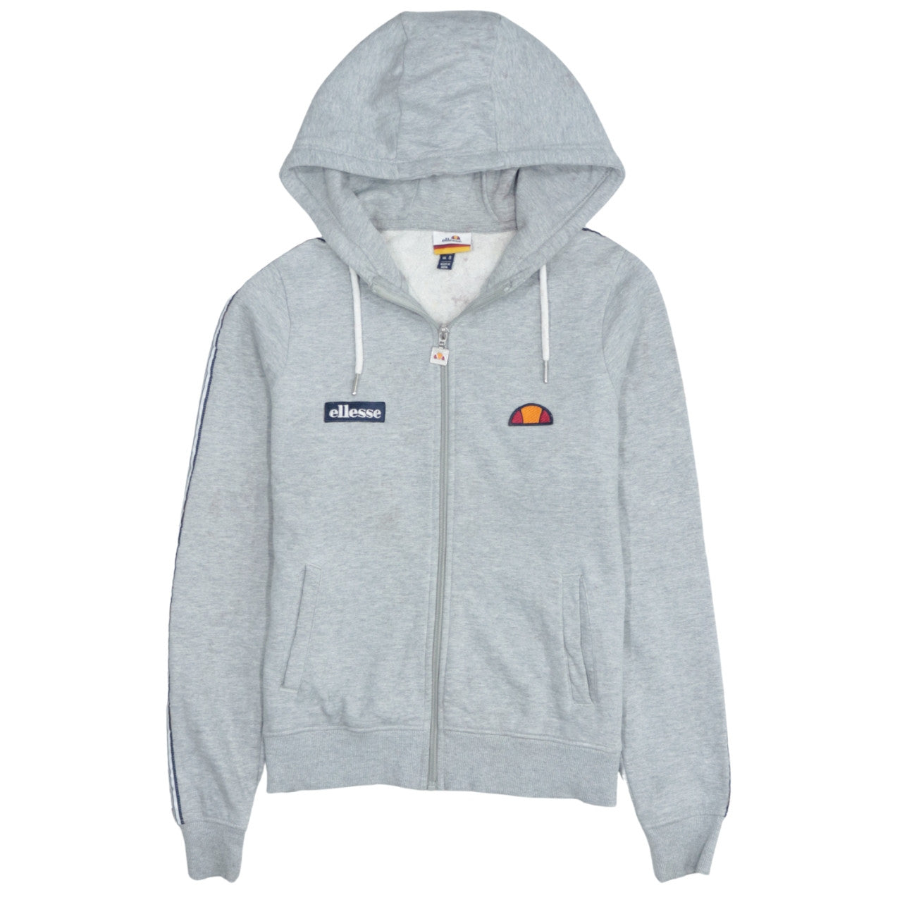 Ellesse Womens Grey Full Zip Hoodie UK 8 Logo Tape Hooded Sweatshirt