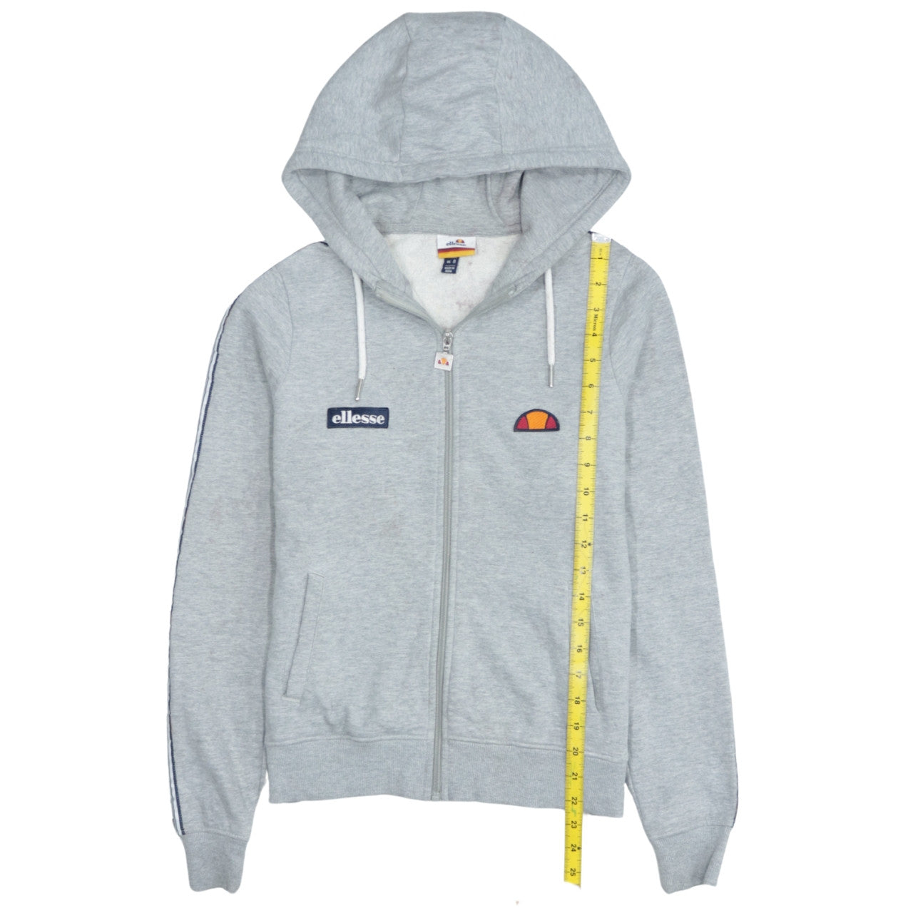 Ellesse Womens Grey Full Zip Hoodie UK 8 Logo Tape Hooded Sweatshirt