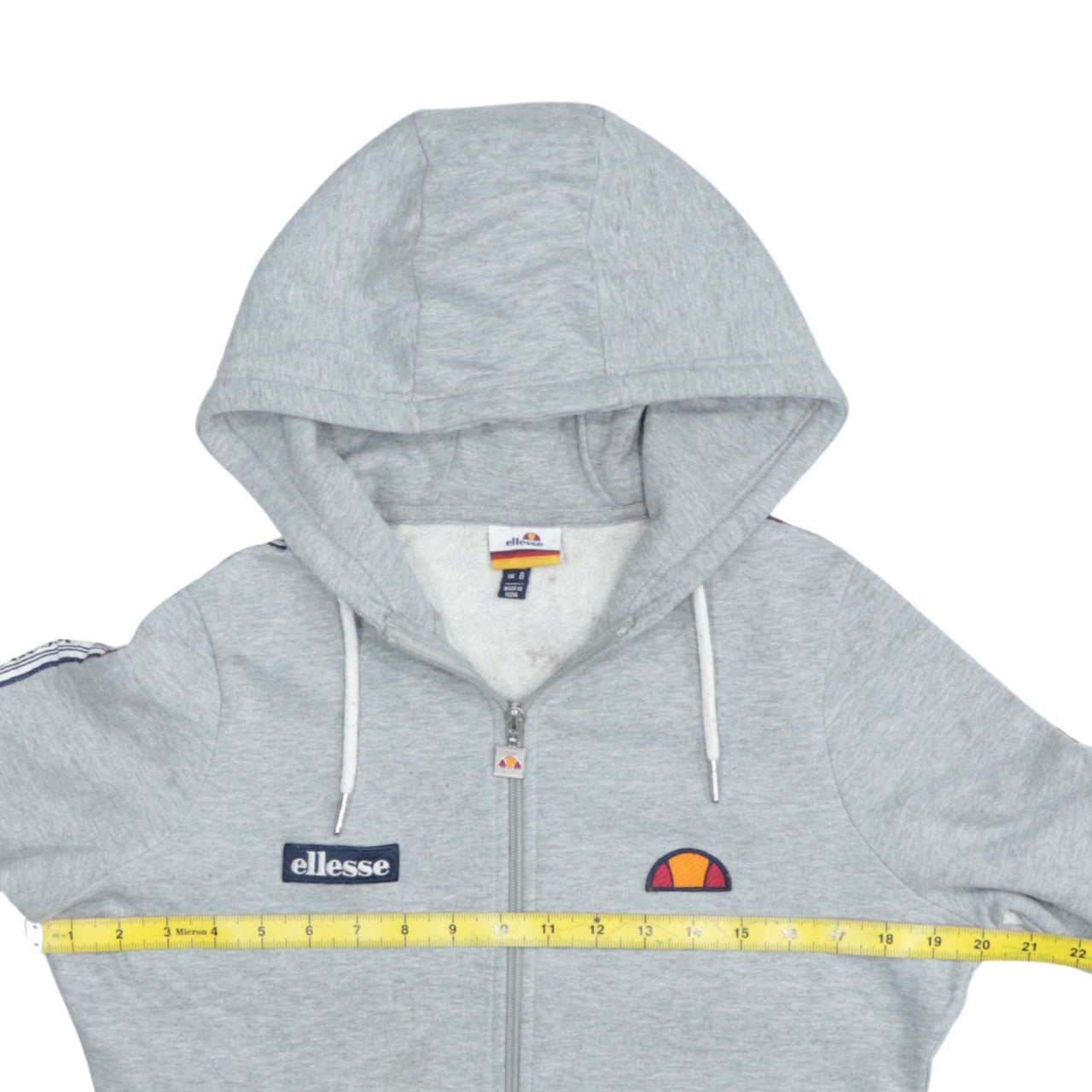 Ellesse Womens Grey Full Zip Hoodie UK 8 Logo Tape Hooded Sweatshirt