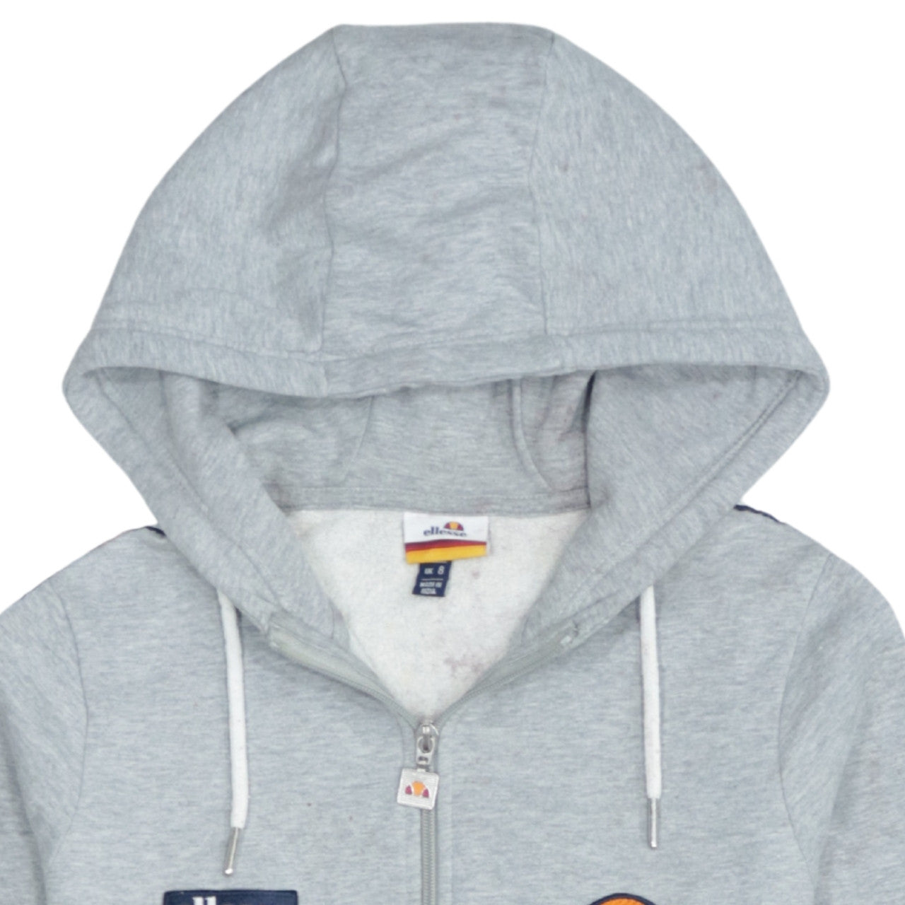 Ellesse Womens Grey Full Zip Hoodie UK 8 Logo Tape Hooded Sweatshirt