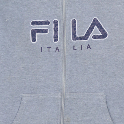 FILA Boys Grey Full Zip Hoodie XLB Logo Print Cotton Blend Casual Wear