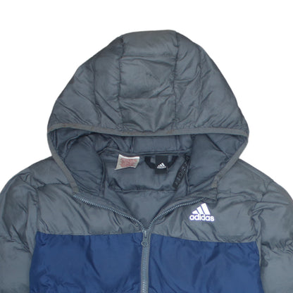 Adidas Boys Blue Hooded Puffer Jacket 13-14 Years Winter Coat