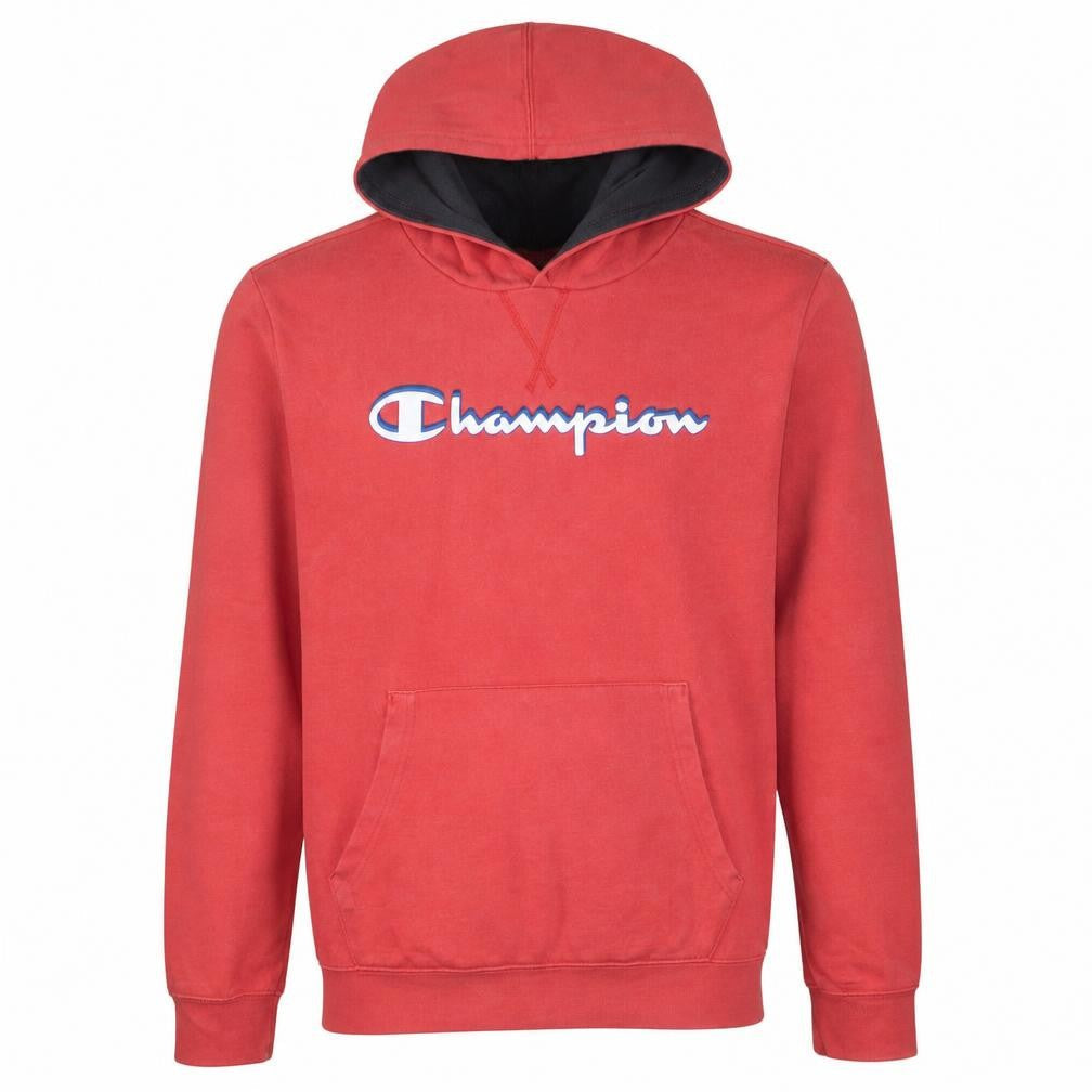 Front view of Champion boys’ red pullover hoodie 2xl 15-16 years hooded fleece sweatshirt