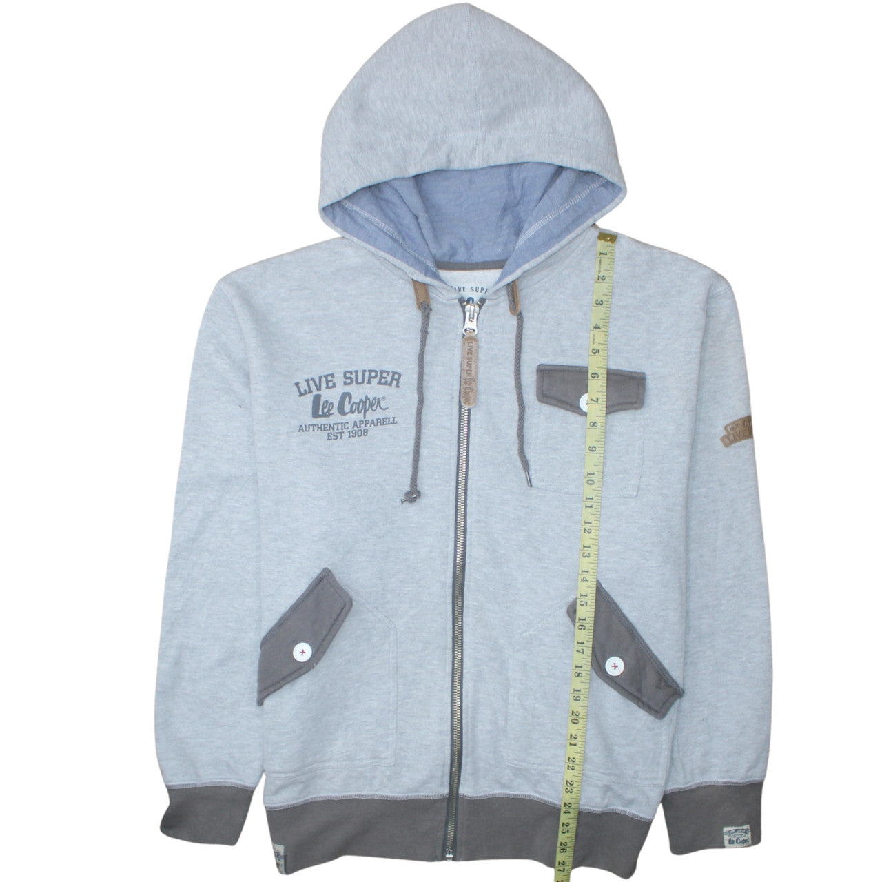 Lee Cooper Men’s Grey Full Zip Hoodie L Vintage Style Sweatshirt