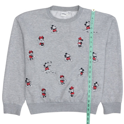 Disney Womens Grey XS Sweatshirt Mickey & Minnie Embroidered Pullover
