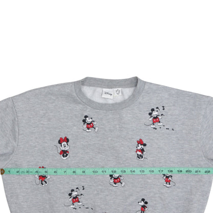 Disney Womens Grey XS Sweatshirt Mickey & Minnie Embroidered Pullover