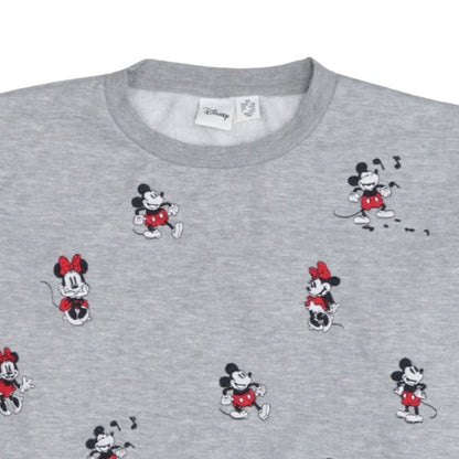 Disney Womens Grey XS Sweatshirt Mickey & Minnie Embroidered Pullover