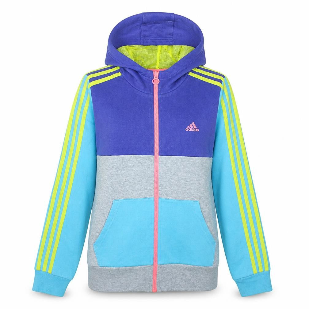 Front view of Adidas boys’ multicoloured full zip hoodie 13-14 years colourblock hooded top