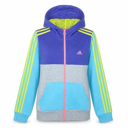 Front view of Adidas boys’ multicoloured full zip hoodie 13-14 years colourblock hooded top