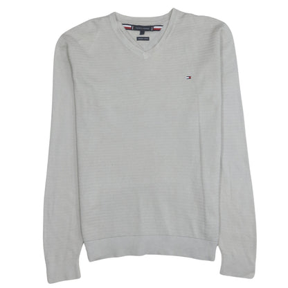 Tommy Hilfiger Men's Beige Organic Cotton V-Neck Jumper Size L