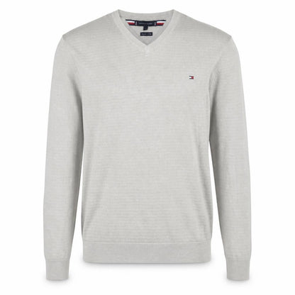 Tommy Hilfiger Men's Beige Organic Cotton V-Neck Jumper Size L