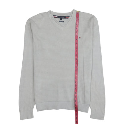 Tommy Hilfiger Men's Beige Organic Cotton V-Neck Jumper Size L