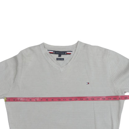 Tommy Hilfiger Men's Beige Organic Cotton V-Neck Jumper Size L